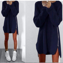 Load image into Gallery viewer, Fashion Women Long Sleeve Autumn Knitted Zippers Side Jumper Sweater Dress Loose Tunic Baggy Dresses New