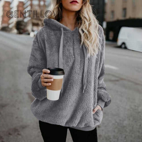 Autumn Women Casual Pullovers New Faux Fur Fluffy Hoodies Teddy Coat Drawstring Sweatshirt Sudadera Top Clothes Plus Size 5XL