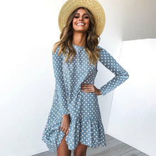 Load image into Gallery viewer, Women Autumn Dress Fashion Polka Dot Chiffon Dress Long Sleeve O Neck Ruffle Female Casual Yellow Dress 2019 Retro Vestido Mujer