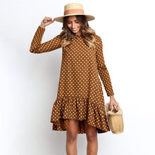 Load image into Gallery viewer, Women Autumn Dress Fashion Polka Dot Chiffon Dress Long Sleeve O Neck Ruffle Female Casual Yellow Dress 2019 Retro Vestido Mujer