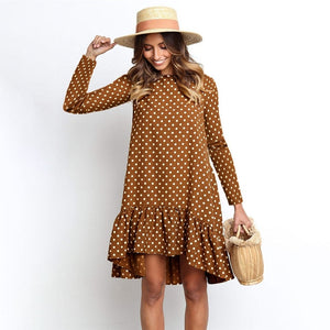 Women Autumn Dress Fashion Polka Dot Chiffon Dress Long Sleeve O Neck Ruffle Female Casual Yellow Dress 2019 Retro Vestido Mujer