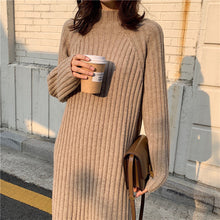 Load image into Gallery viewer, Women Winter Long Sweater Dress Turtleneck long sleeve Straight Elegant Knitted Vestidos Streetwear  Robe Pull Femme jurken