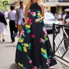 Load image into Gallery viewer, S-5XL Women Halter Sexy Dress Celmia Sleeveless Floral Print Summer Maxi Long Sundress 2019 Casual Loose Ruffled Vestidos Robe