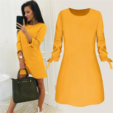 Load image into Gallery viewer, Ladies One-pieces Dress Solid Color Rounded Neck Long Sleeves Casual Dress for Spring Autumn IK88