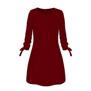 Ladies One-pieces Dress Solid Color Rounded Neck Long Sleeves Casual Dress for Spring Autumn IK88