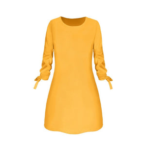 Ladies One-pieces Dress Solid Color Rounded Neck Long Sleeves Casual Dress for Spring Autumn IK88