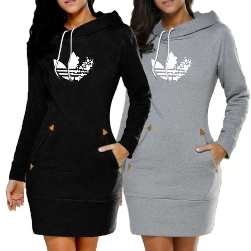 2019 New Women Printed Hoodie Dress Slim Warm Long Sleeve Hoodie Dress Casual Sweatshirts