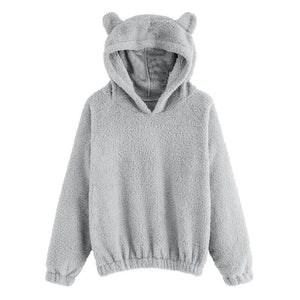 CALOFE Lovely Hoodies Bear Ears Women Solid Fleece Hoodie Autumn Winter Plush Warm Pullovers Campus Preppy Casual Sweatshirts