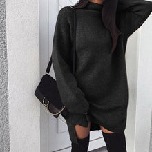 Load image into Gallery viewer, Europe and America Women&#39;s fashion Autumn Winter Long Sleeve Solid Turtleneck Dress Warm Knitted Split Dress Soft Cotton Dresses