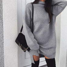 Load image into Gallery viewer, Europe and America Women&#39;s fashion Autumn Winter Long Sleeve Solid Turtleneck Dress Warm Knitted Split Dress Soft Cotton Dresses