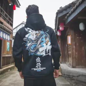 Fashion Harajuku Hoodie Sweatshirt Mens Casual Black Hip Hop Japan Print Hoodie Streetwear Clothing Top Coat Male Winter Hoodies