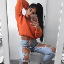 Load image into Gallery viewer, New Fashion Sexy Women Autumn Crop Hoodies Long Sleeve Casual Female Cotton Sweatshirts Deep-V Neck Off Shoulder Street Wear