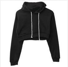 Load image into Gallery viewer, New Women Plain Hoodies Crop Top Solid Color Long Sleeve Ladies Hooded Pullover Summer Autumn Fashion Girl Sweatshirts Clothing