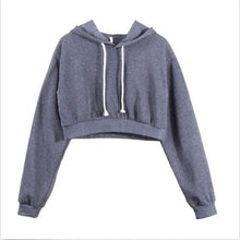 Load image into Gallery viewer, New Women Plain Hoodies Crop Top Solid Color Long Sleeve Ladies Hooded Pullover Summer Autumn Fashion Girl Sweatshirts Clothing