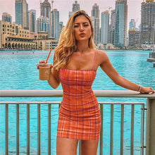 Load image into Gallery viewer, Summer Beach Plaid Cami Dress Women 2019 Sexy Casual Mini Sundress Sheath Slim Short Dresses Retro Sukienki Vestido Robe Femme